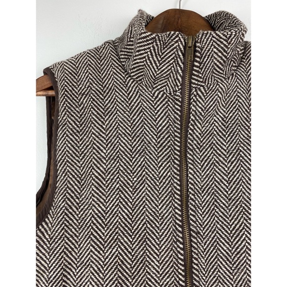 Wishlist size Medium Women’s Brown White Herringbone Quilted Wool Full Zip Vest - Picture 2 of 7